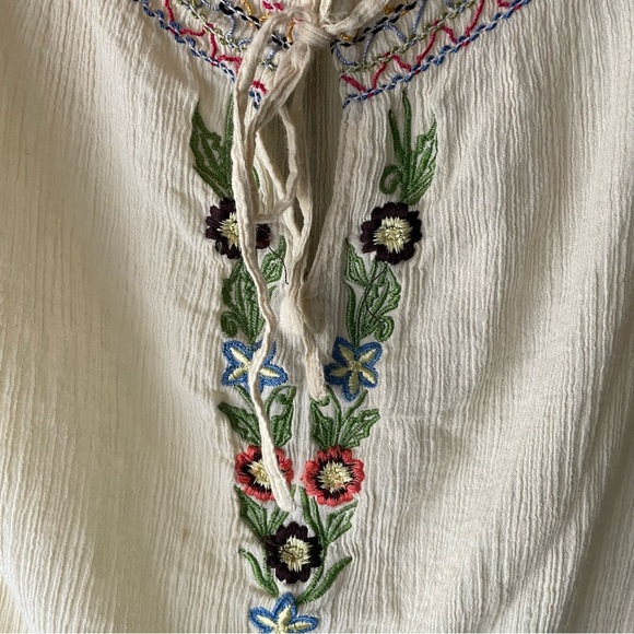 Vintage Boho Embroidered Floral 100% Cotton Off Shoulder Blouse Top Shirt Yellow - Picture 5 of 8